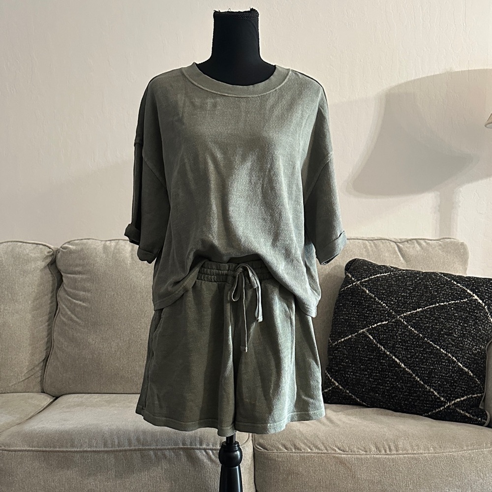 Old Navy Olive Green Shirt and Shorts Set